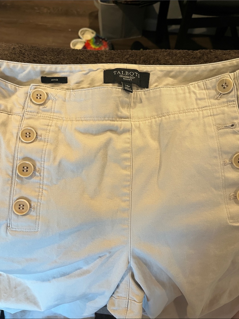 Talbots Cream Button-Front Bermuda Shorts
